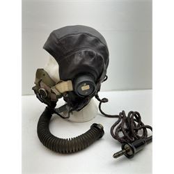 British RAF Flying Helmet complete with AM marked headphones and wiring loom with jack plug, with oxygen mask 