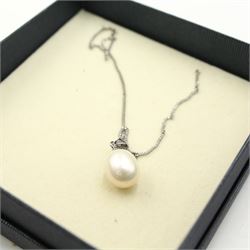 Group of silver jewellery, including four Past Times silver locket pendants on chains, cultured pearl pendant on chain, four other pendant necklaces, silver charm bracelet and anther silver bracelet