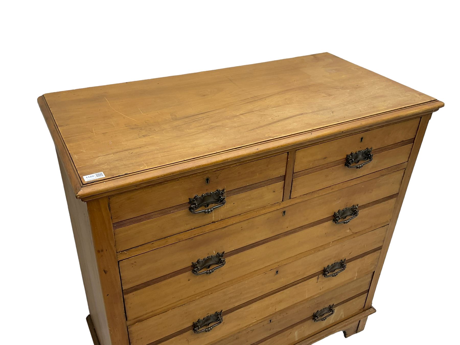 Edwardian satin walnut chest, fitted with two short and three long drawers, on bracket feet