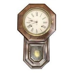 Ansonia- American 8-day oak cased drop dial wall clock with a octagonal dial frame and vis...