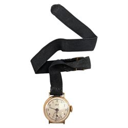 Orly ladies 18ct gold manual wind wristwatch, on black ribbon strap