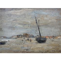 Mark Senior (Staithes Group 1964-1927): 'Heyst - Belgium', oil on panel signed, titled and inscribed 'To Ernest Inchbold from Mark Senior March 1910' verso 16cm x 21cm