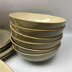 Denby tea and dinner wares, including bowls, jugs, tureens, side plates, dinner plates, serving dishes, cups and saucers, coffee pot, etc, all decorated with a green and brown mottled glaze, with printed marks beneath, in two boxes 