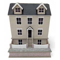 1:24 scale four-storey dolls house, with glazed four panel windows and porch, grey tiled r...