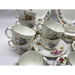 Royal Crown Derby Posies pattern tea service, including two milk jugs, two open sucrier, twelve teacups and saucers, twelve dessert plates etc 