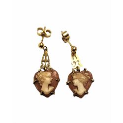 Pair of 9ct gold cameo earrings, hallmarked 