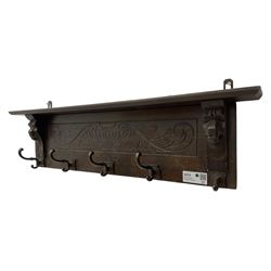 20th century carved stained beech wall hanging coat rack 