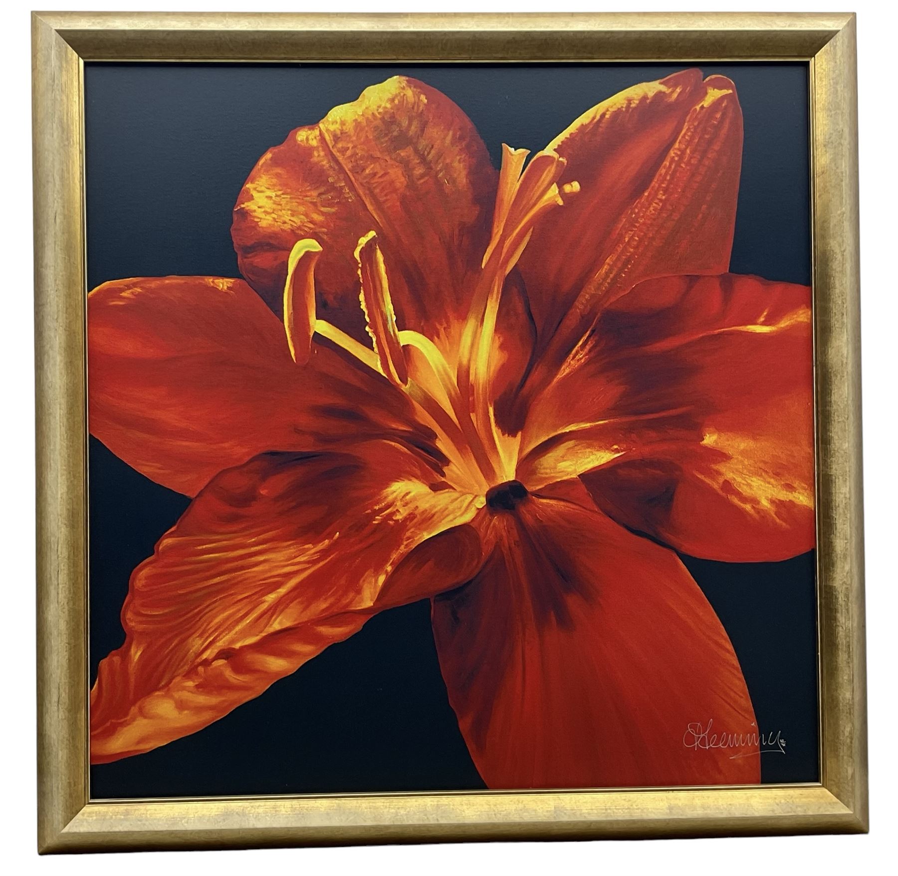 David Leeming (British Contemporary): 'Poetica I' Orange Amaryllis, large limited edition giclee print signed and numbered 22/95, 90cm x 90cm