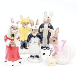 Five Royal Doulton Bunnykins figures, comprising Lawyer, Judge, Nurse, Ballerina and Rainy Day, all with original boxes 
