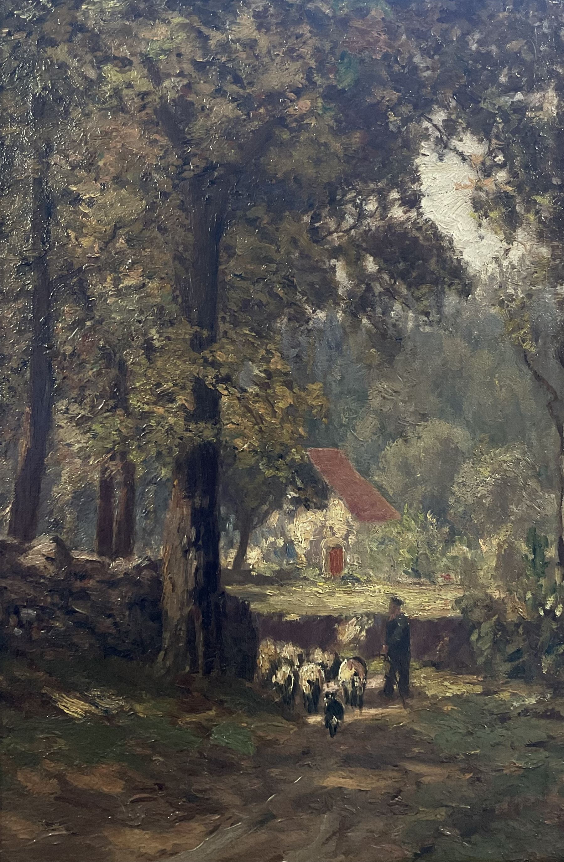 English School (Early 20th century): Shepherd and Flock, oil on canvas unsigned 48cm x 32cm