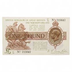 George V Fisher third issue one pound banknote 'U1 76 No.715647'