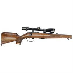 SECTION 1 FIREARMS CERTIFICATE REQUIRED - Anschutz .22lr 1422 bolt action rifle, with 58cm smooth barrel, chequered pistol grip stock, fitted with Nikko Stirling Silver Crown 4 x 40 scope, overall L110cm, serial no.12567625