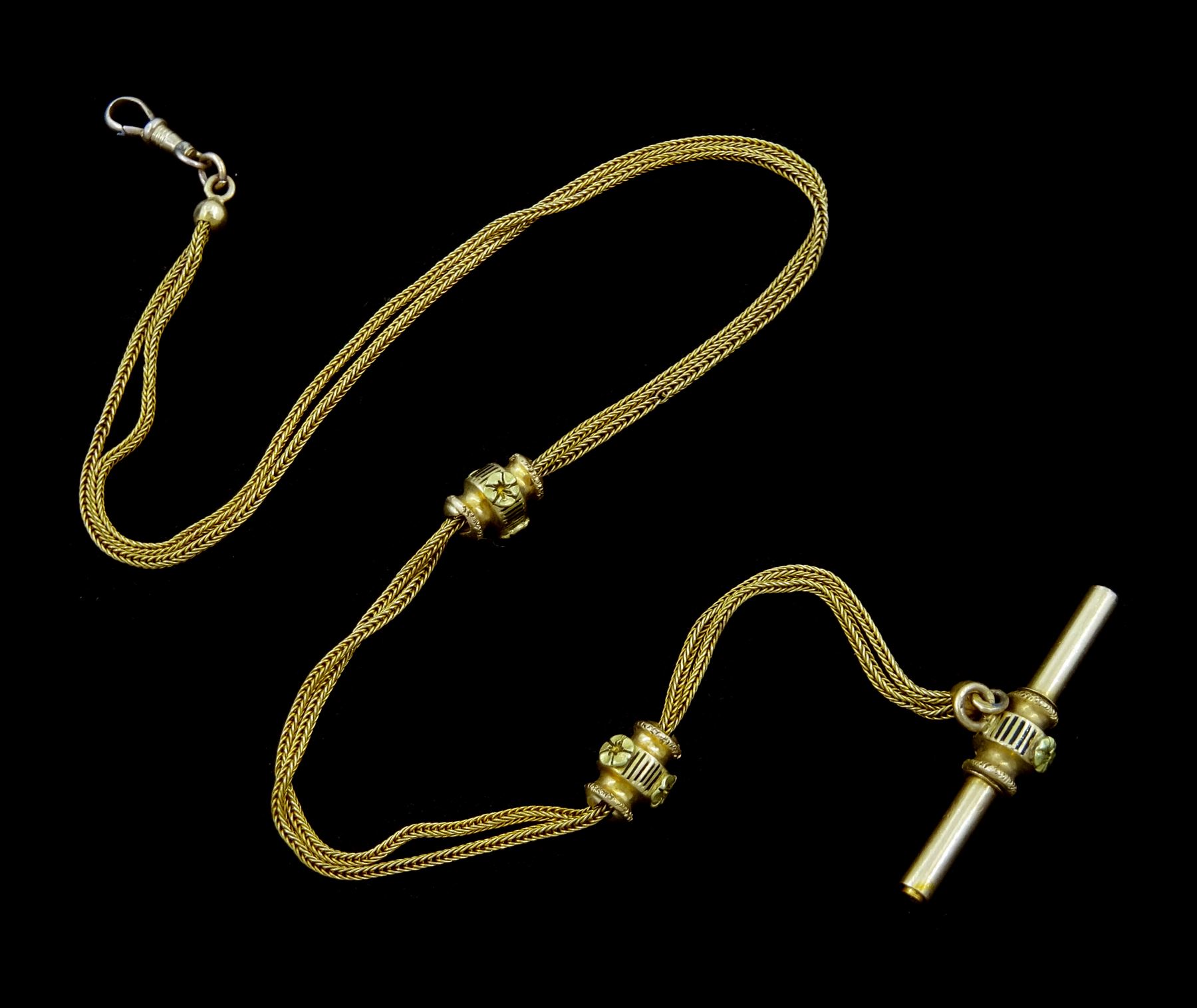 Early 20th century gold Albertina chain, with two sliders, the T bar ...
