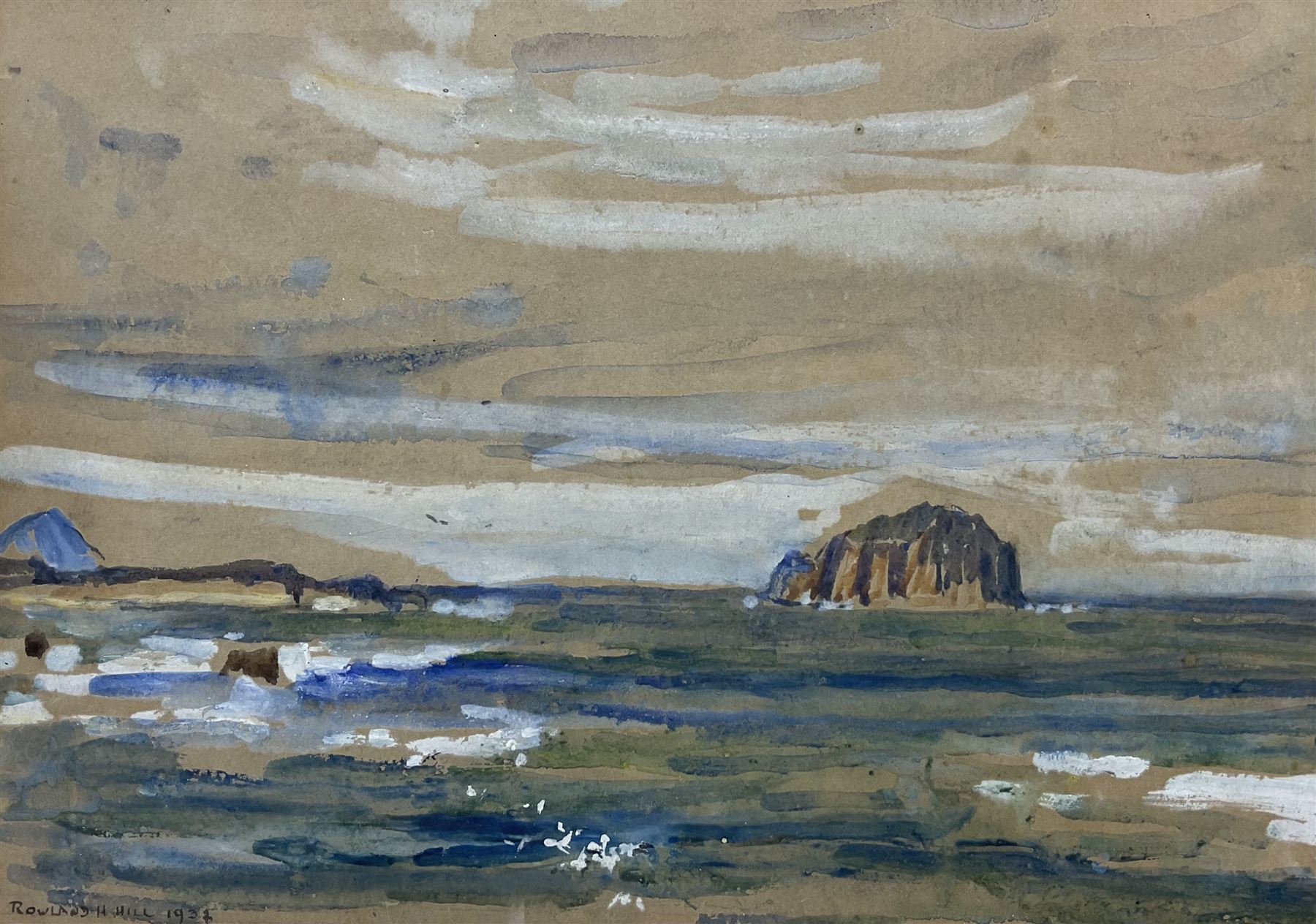 Rowland Henry Hill (Staithes Group 1873-1952): The Bass Rock, watercolour signed and dated 1932, 16.5cm x 23cm