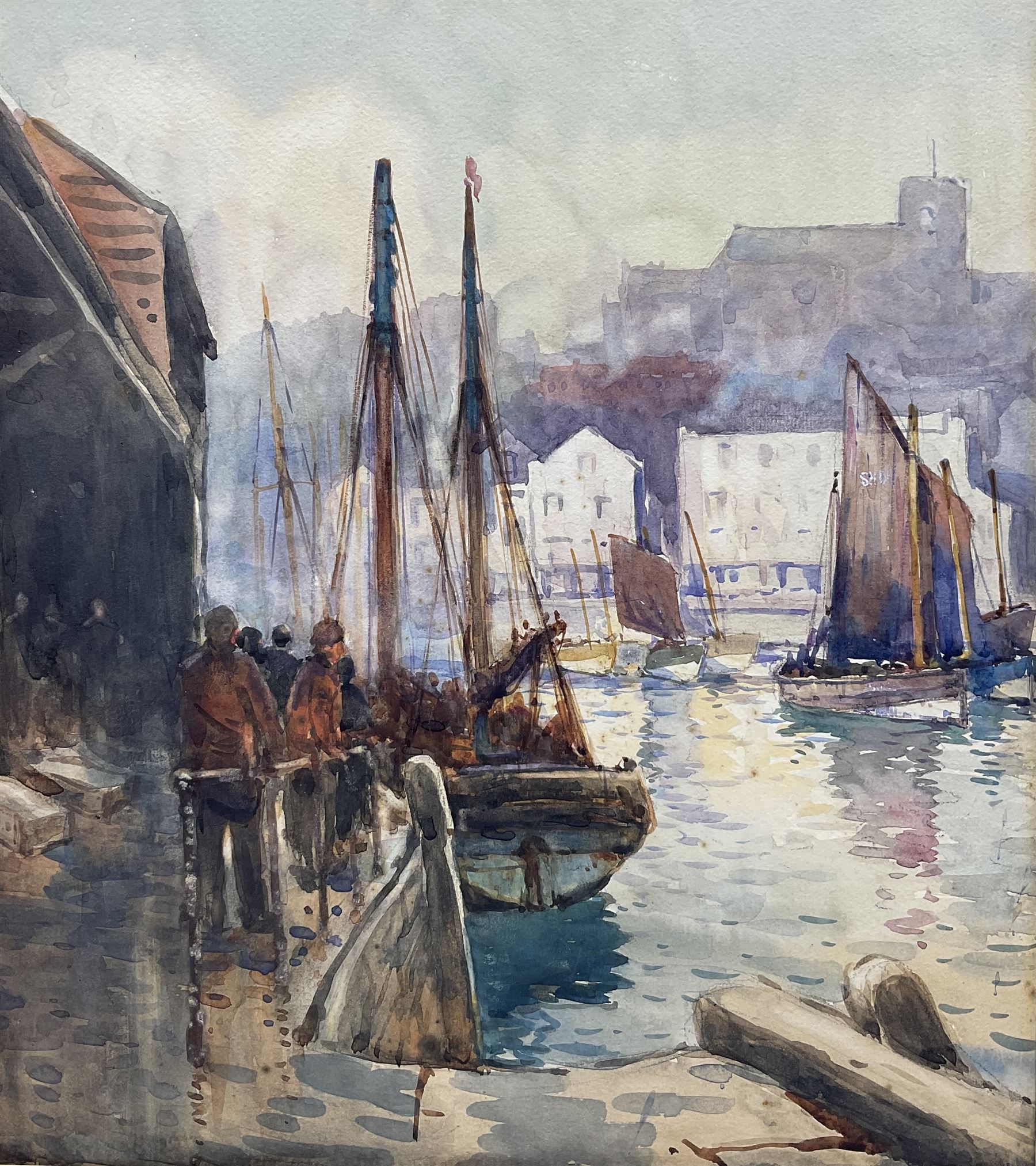 Harry Wanless (British c1872-1934): Scarborough Harbour with a view of St Mary's Church, watercolour unsigned 38cm x 33cm