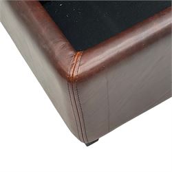 Rectangular ottoman or footstool upholstered in stitched brown leather 