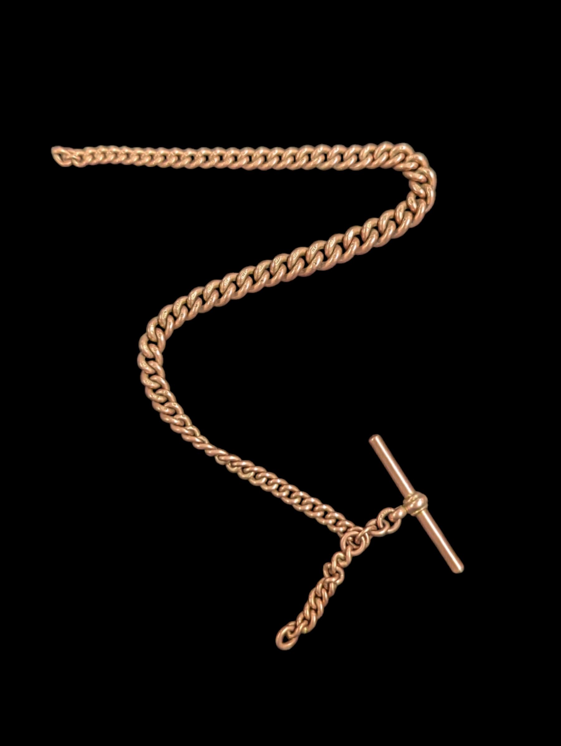 9ct rose gold Albert chain, hallmarked 