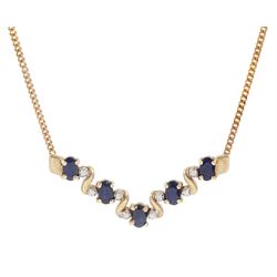 9ct gold sapphire and diamond necklace, hallmarked