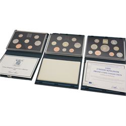 Eleven The Royal Mint United Kingdom proof coin collections, dated 1985, 1986, 1987, 1988, 1990, 1992 with dual dated fifty pence, 1994, 1996, 1999, 2001 and 2003, all cased with certificates