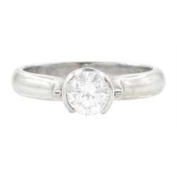 Platinum tension set, single stone round brilliant cut diamond ring, stamped, diamond appr...