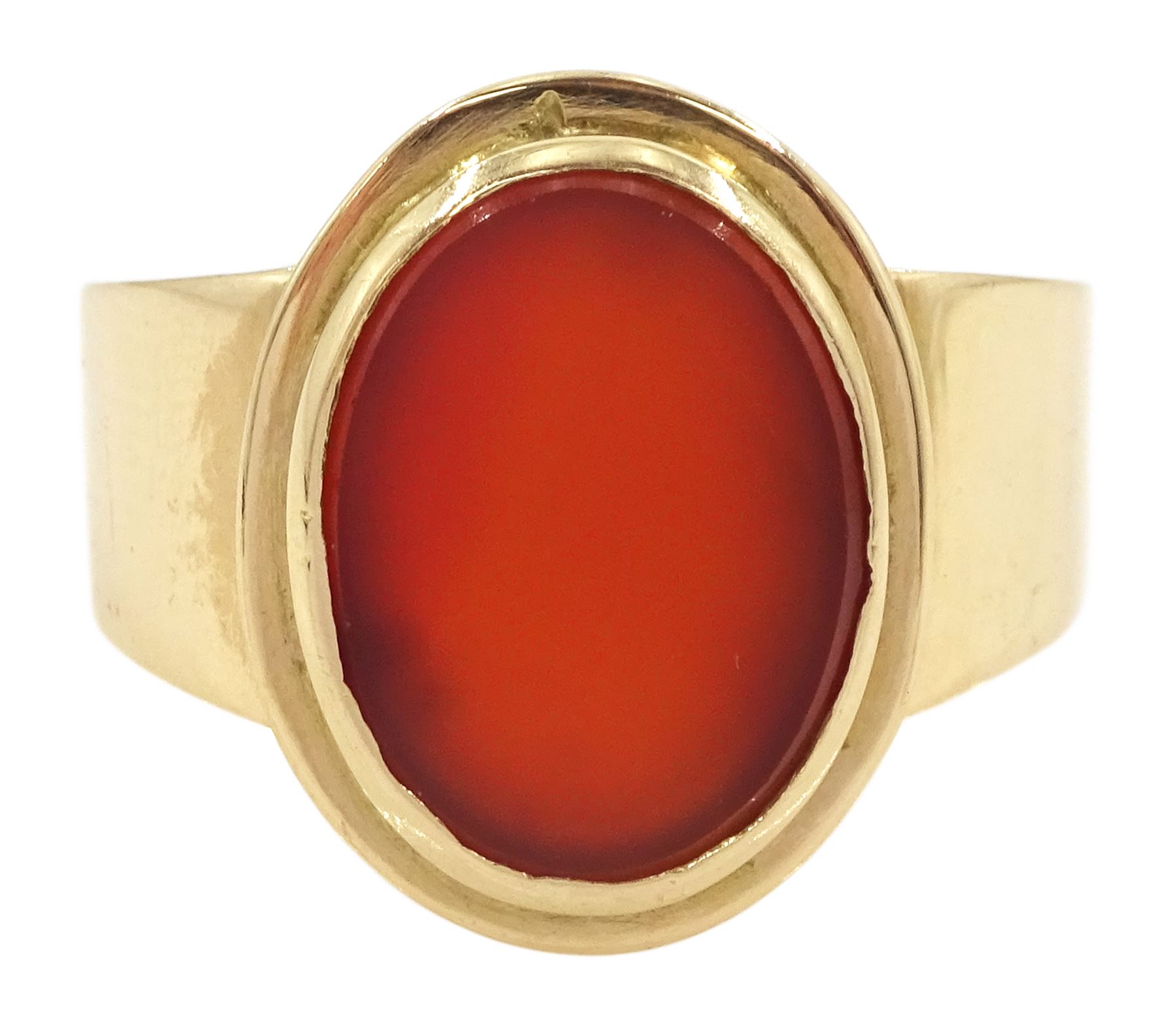 Early 20th century Swedish 18ct rose gold single stone carnelian ring, Swedish assay mark, 18K, year mark 1919