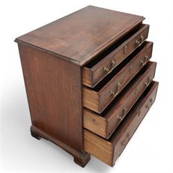 George III mahogany chest, moulded rectangular top over four graduating cock-beaded drawers, shaped and beaded handle plates with ornately cast swan neck handles, on bracket feet