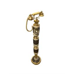 Tall Eastern brass and marble telephone, H105cm