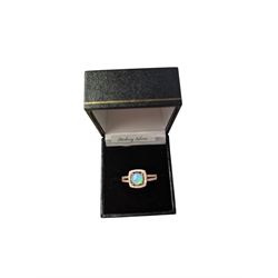 Silver-gilt opal and cubic zirconia cluster ring, boxed 