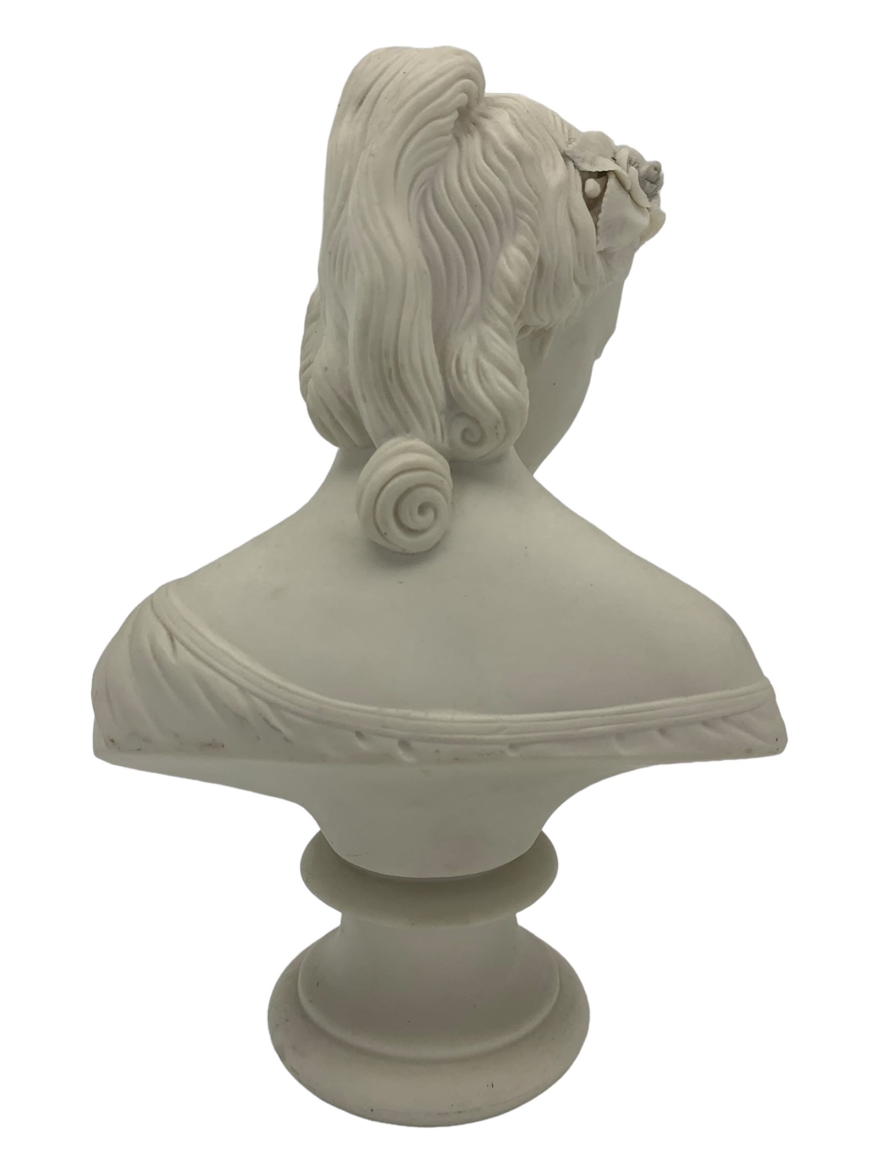 Parian ware model of a female bust on socle plinth, H20cm, resin model of 'Venus', together with other resin and composite classical figures and busts, H42cm max (6)