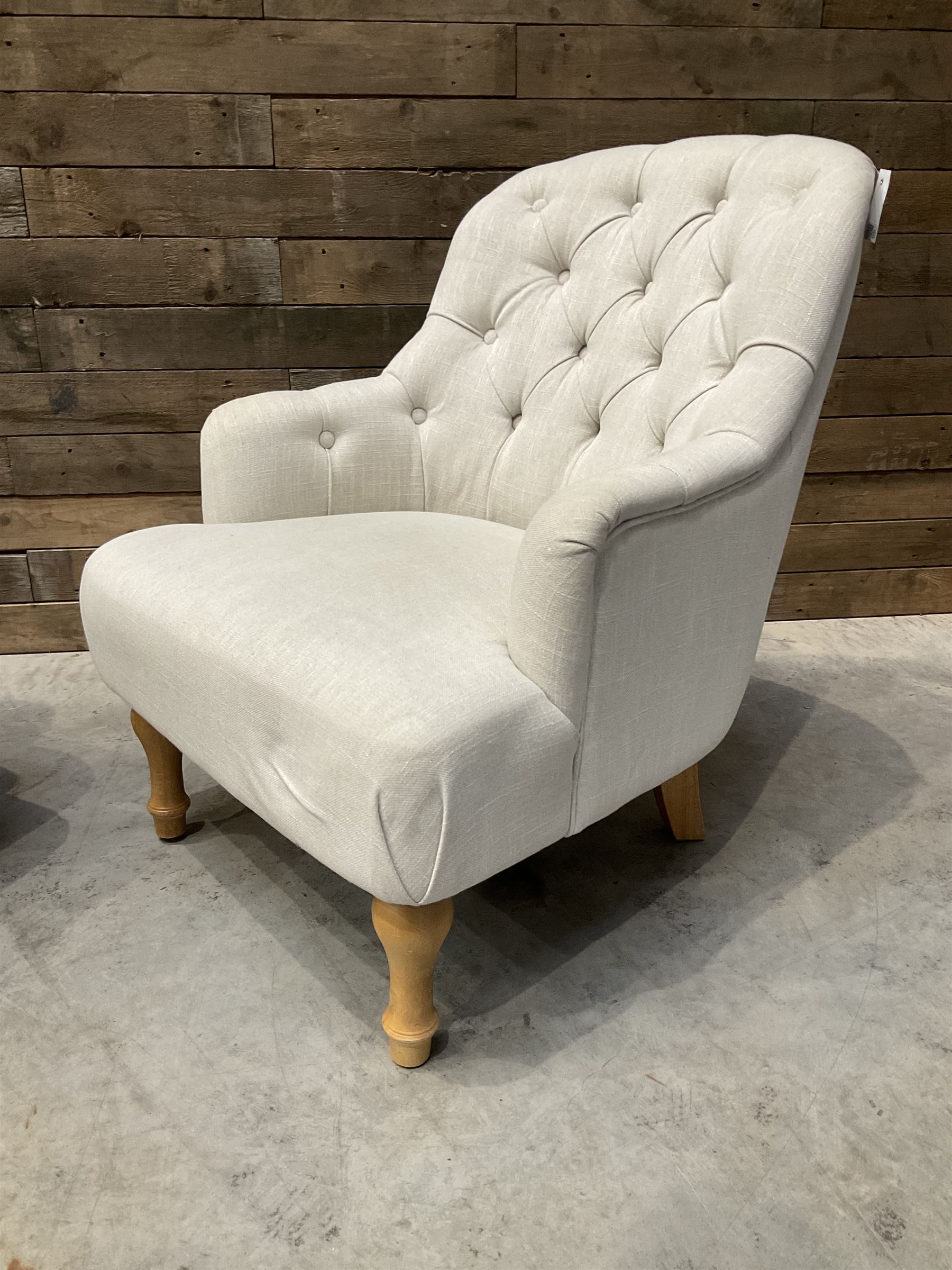 Pair of armchairs upholstered in button back linen fabric