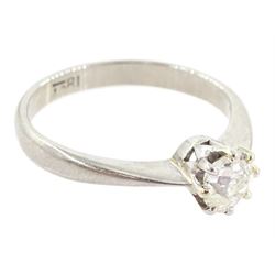 18ct white gold single stone old cut diamond ring, stamped, diamond approx 0.45 carat