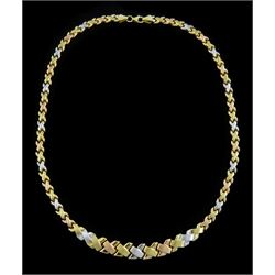 9ct tricolour gold cross link chain necklace, hallmarked