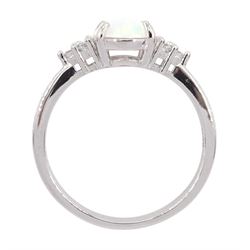 Silver opal and cubic zirconia cluster ring, stamped 925