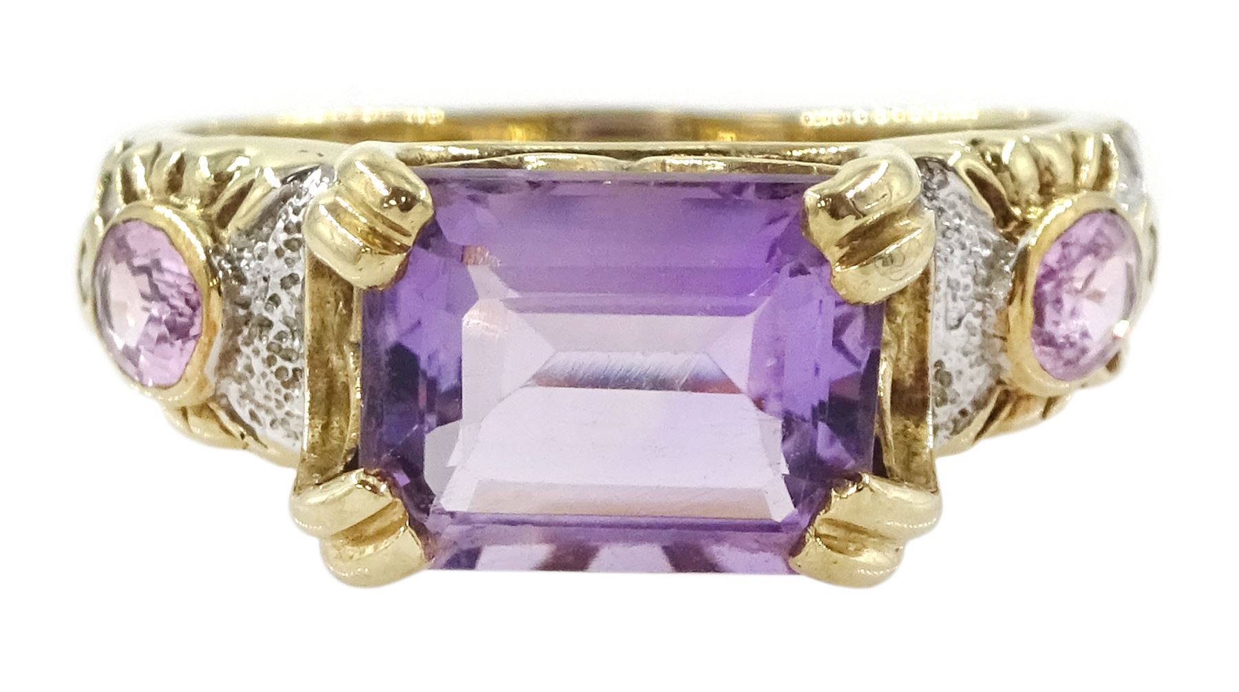 9ct gold amethyst and diamond ring, hallmarked