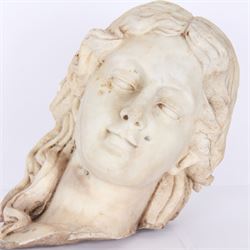 Fragmentary white marble head of a female bust, H31cm