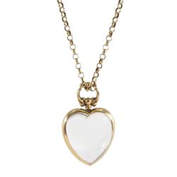 Edwardian 9ct gold glazed heart pendant, Birmingham 1909, on later 9ct gold belcher link necklace, hallmarked
