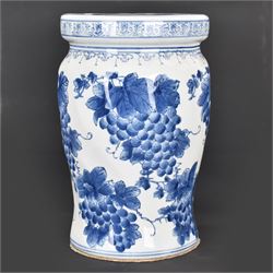 20th century Oriental ceramic garden seat of barrel shape, decorated with grape vines, H40cm 