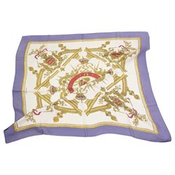 Hermes 'Deo Juvante Monaco' silk scarf, in the grey and cream colourway, possibly designed...