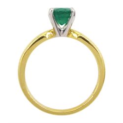 18ct gold single stone oval cut emerald ring, hallmarked, emerald approx 1.00 carat