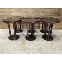 Six rosewood circular bar or bedroom occasional tables