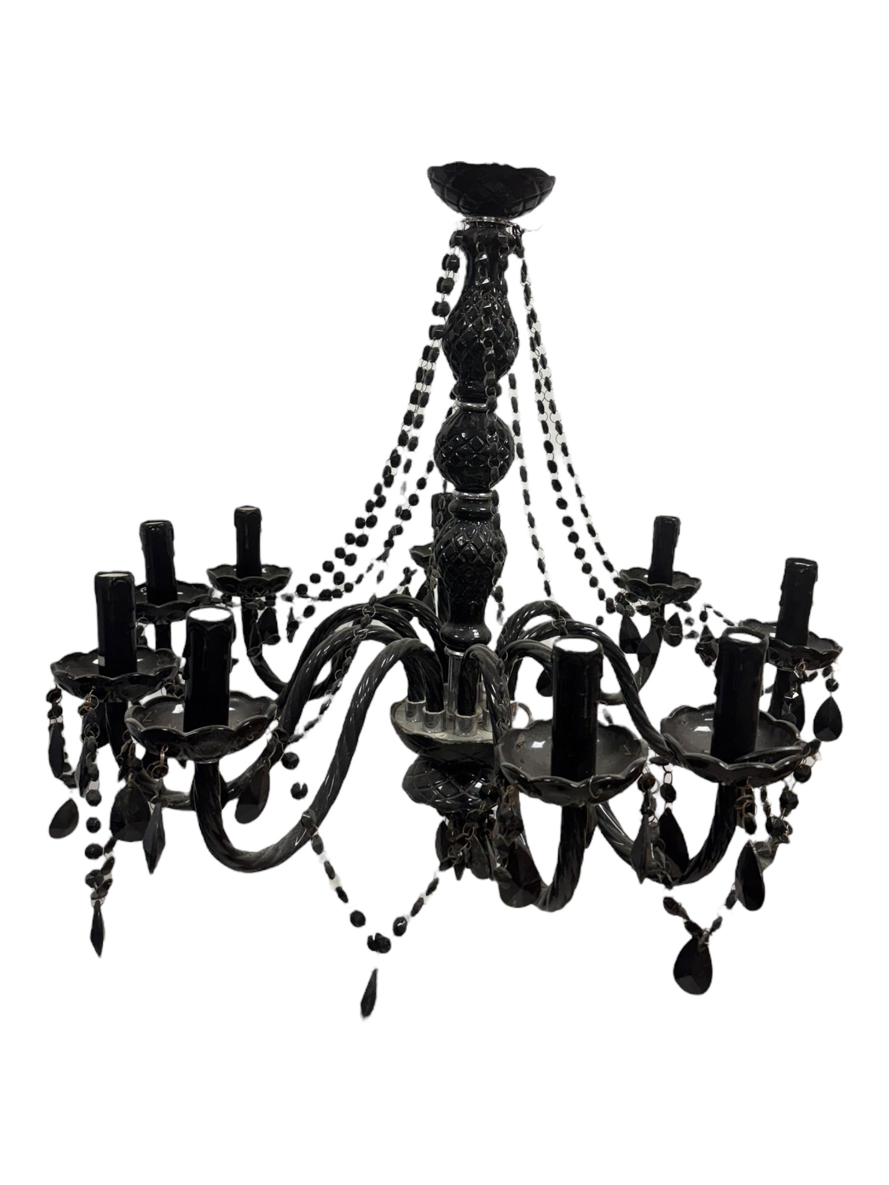 Two classical black glass fourteen branch chandeliers