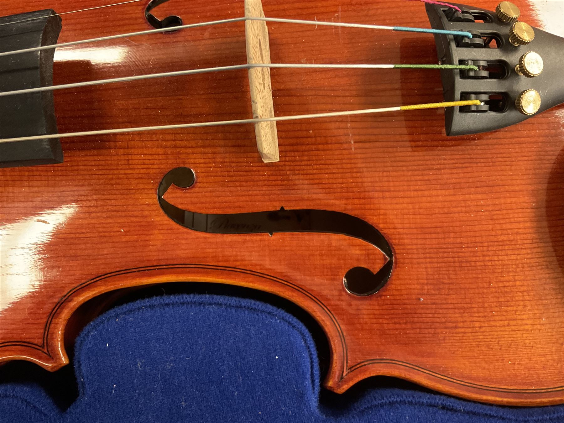 Modern violin with labeled Piacenza, with bow, cased, L58cm